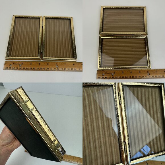 Vtg‎ Lot Tabletop Gold Metal Picture Photo Frames BiFold Hinged Easel Back READ - Picture 8 of 11